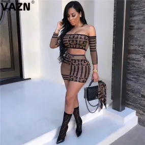 VAZN GCY11074 Summer 2Colors Off Shoulder Eleagnt Wind Sexy 2019 Set Long Sleeve Short Pant 2 Piece Sets Night Club Sets