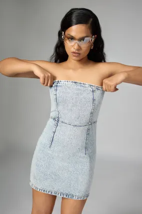 Washed Blue Denim Tube Dress