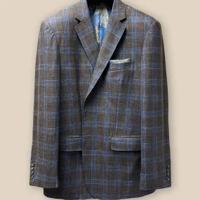 Westwood Hart Chocolate Brown with Blue Windowpane Plaid Men's Sportcoat