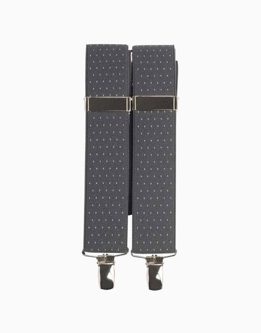 Y Back Grey/White Pindot Suspender Clip Braces