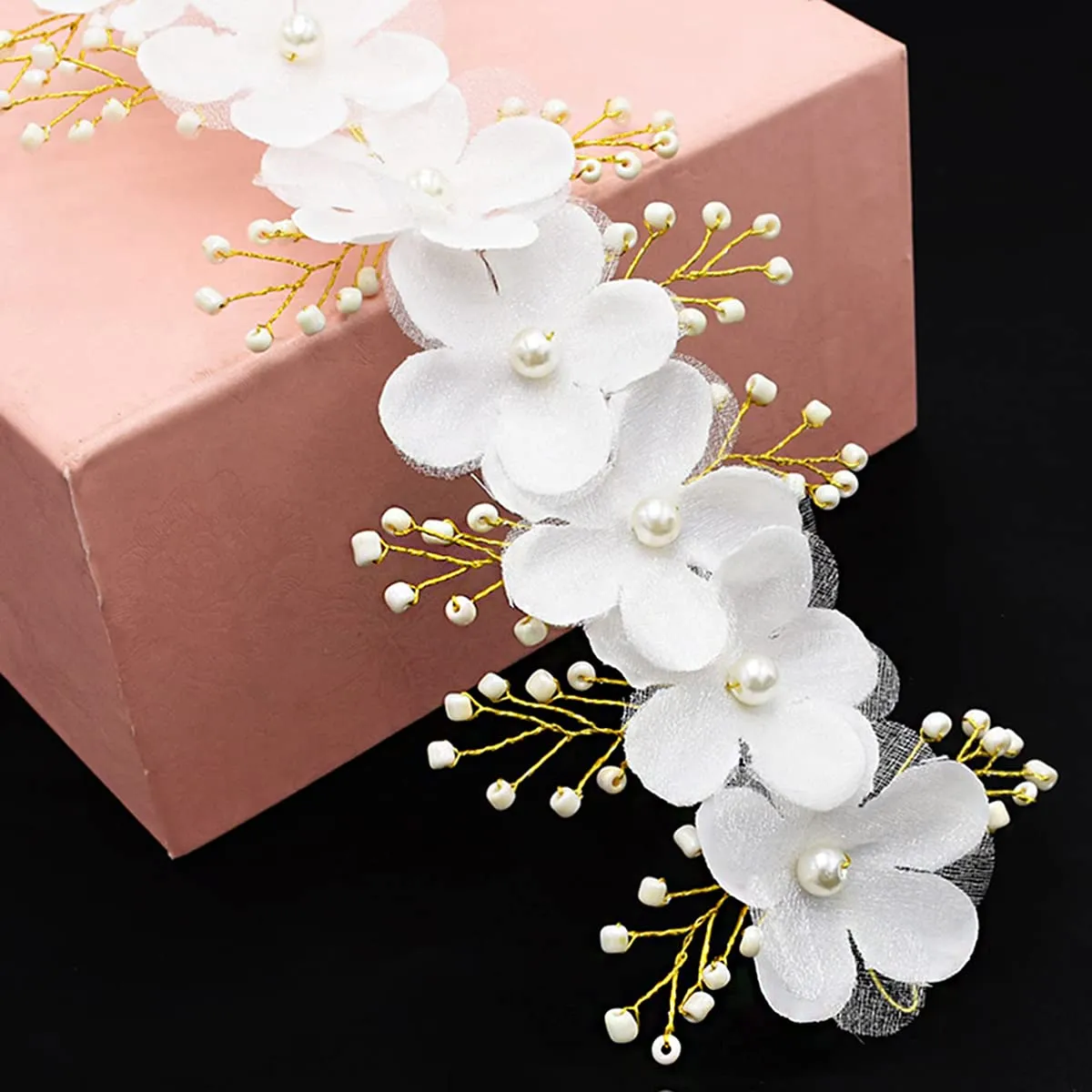 Yellow Chimes Hair Vines For Women Pearl Bead Flower Headwear Women's Hair Bridal Wedding Handmade Ribbon headband For Women and Girls