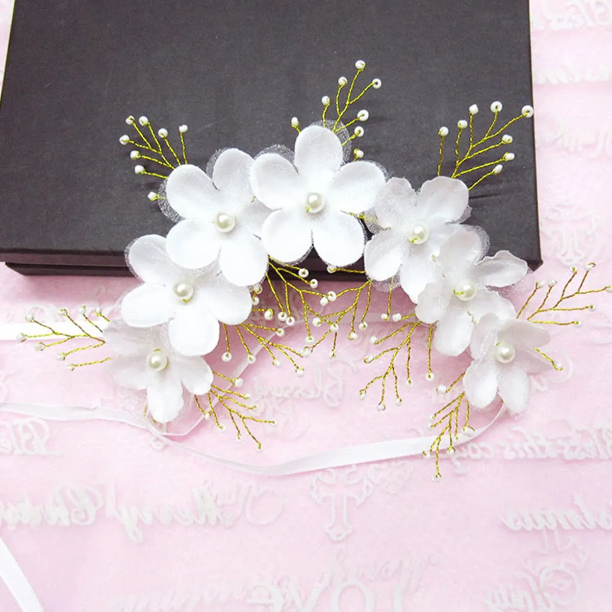 Yellow Chimes Hair Vines For Women Pearl Bead Flower Headwear Women's Hair Bridal Wedding Handmade Ribbon headband For Women and Girls